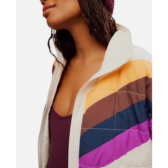 FP Movement X Hatch Puffer Jacket Retro Multicolor Chevron Small Maternity NWT - Picture 3 of 3